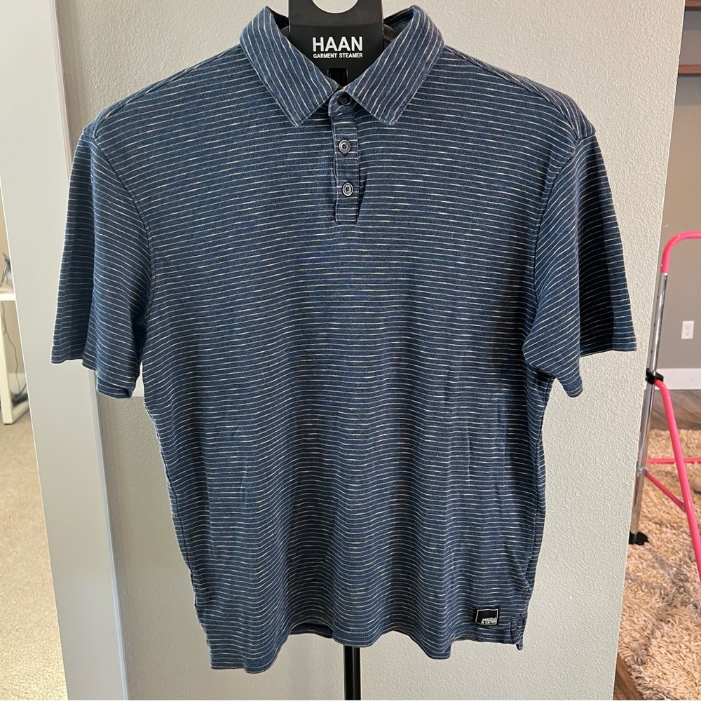 Seeded & Sewn men’s blue and beige stripped polo men’s size medium